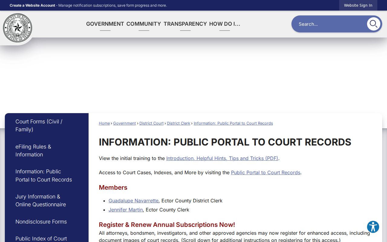 Ector County criminal court case portal access information