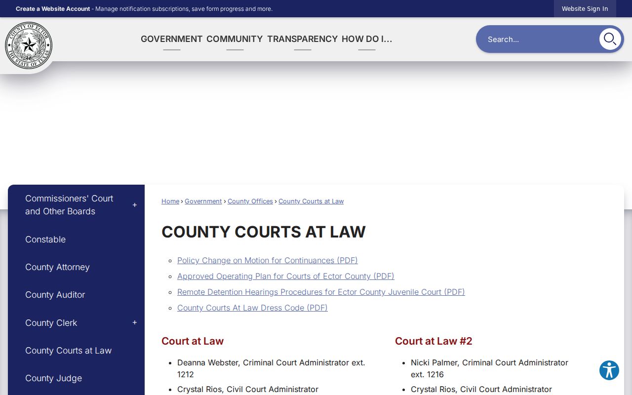 Ector County criminal court case dockets for County Courts at Law