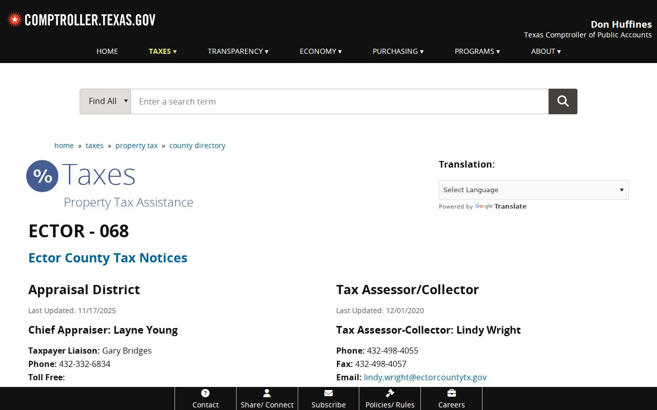 Goldsmith criminal records routing context in the Texas Comptroller Ector County directory