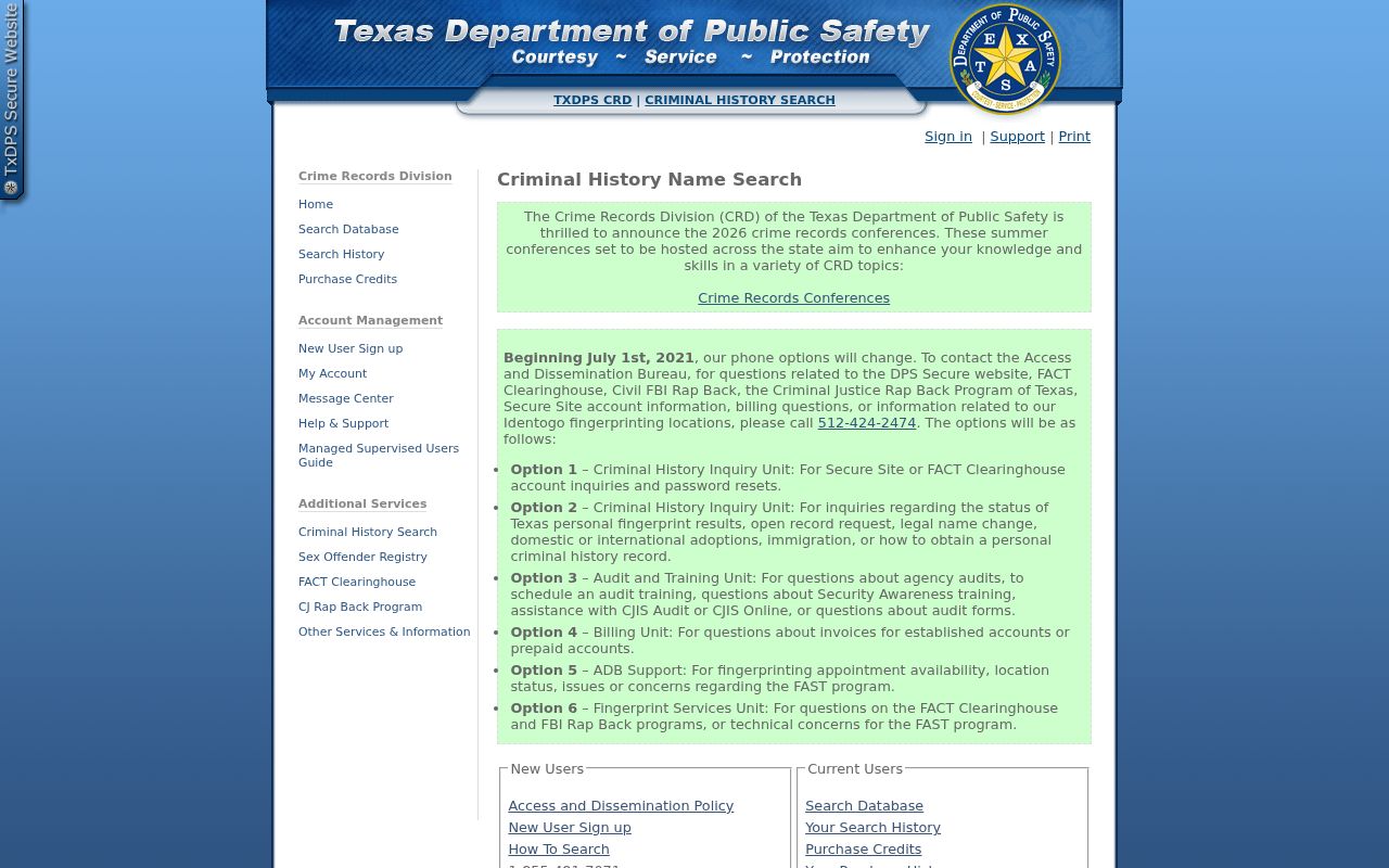 Ector County criminal history search through Texas DPS