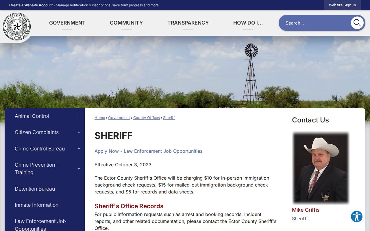 Ector County criminal records at the sheriff's office